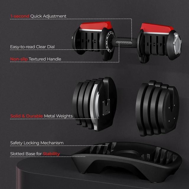 Alt view image 7 of 7 - Yaheetech Adjustable Dumbbell Set 40LB/52.5LB/90LB Adjustable Dumbbells Fast Adjust Dumbbell Weight Set with Anti-Slip Handle and Tray for Men/Women Home Gym Strength Training Equipment Single/Pair