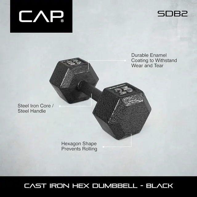 Alt view image 4 of 5 - CAP Barbell Black Cast Iron Hex Dumbbell | 5-120 LBs | Single or Pair