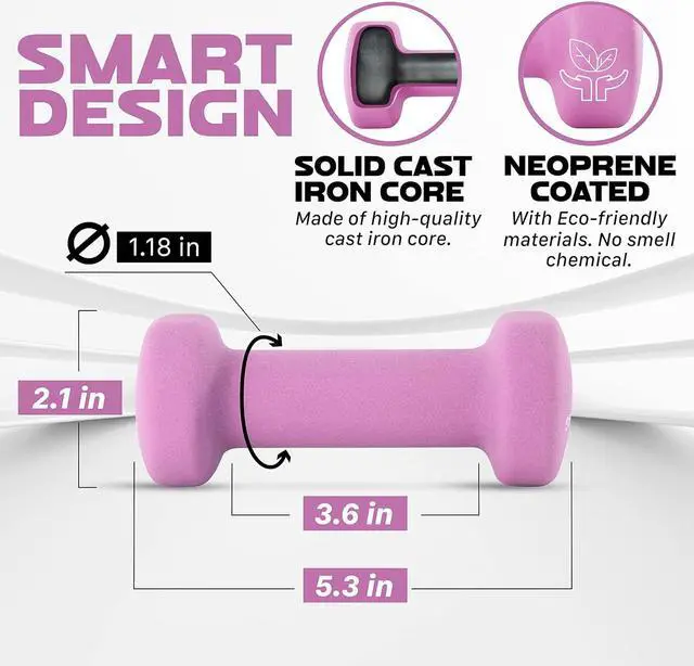 Alt view image 2 of 7 - Yes4All Neoprene Coated Dumbbell Hand Weight Sets of 2 - Multiple Weight Options with 15 Colors, Anti-roll, Anti-Slip, Hexagon Shape