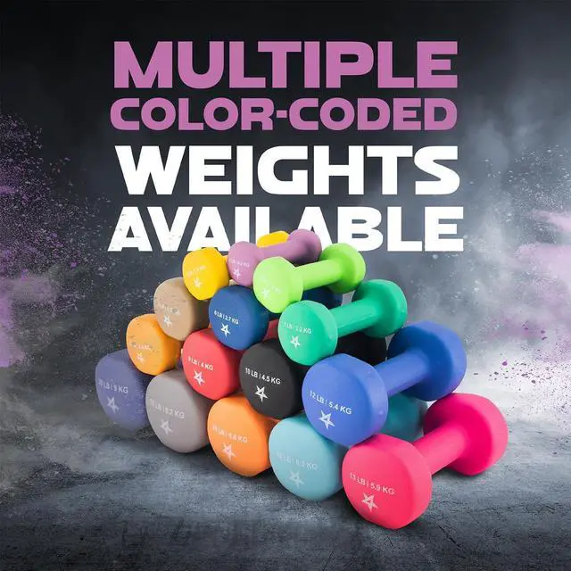 Alt view image 4 of 7 - Yes4All Neoprene Coated Dumbbell Hand Weight Sets of 2 - Multiple Weight Options with 15 Colors, Anti-roll, Anti-Slip, Hexagon Shape