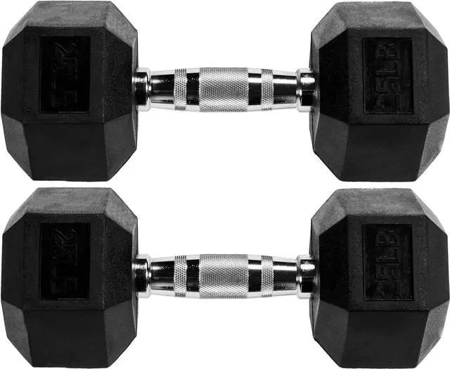Main image of Signature Fitness Rubber Encased Hex Dumbbell with Rack