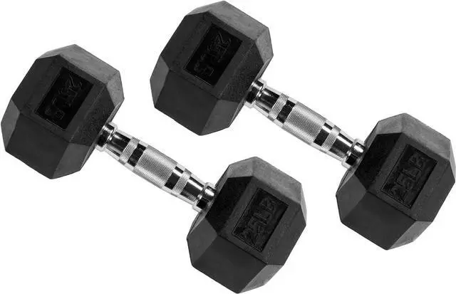 Alt view image 2 of 5 - Signature Fitness Rubber Encased Hex Dumbbell with Rack