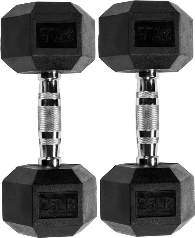 Alt view image 3 of 5 - Signature Fitness Rubber Encased Hex Dumbbell with Rack