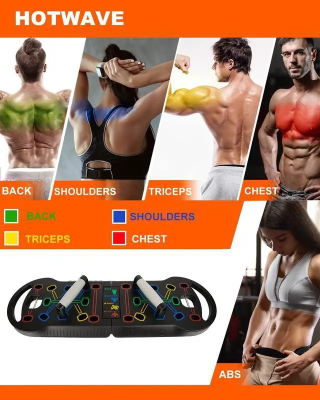 Alt view image 2 of 6 - HOTWAVE Portable Exercise Equipment with 16 Gym Accessories.20 in 1 Push Up Board Fitness,Resistance Bands with Ab Roller Wheel,Home Workout for Men