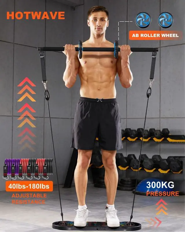 Alt view image 4 of 6 - HOTWAVE Portable Exercise Equipment with 16 Gym Accessories.20 in 1 Push Up Board Fitness,Resistance Bands with Ab Roller Wheel,Home Workout for Men