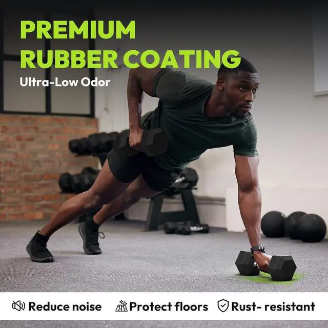 Alt view image 3 of 7 - Hex Dumbbell Set, 3-50 lb Rubber Encased Exercise & Fitness Dumbbells, Weights Dumbbells Set of 2, Hand Weight for Strength Training (Single, Pair, Set)