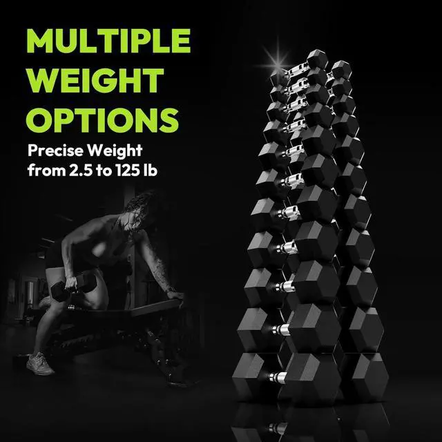 Alt view image 4 of 7 - Hex Dumbbell Set, 3-50 lb Rubber Encased Exercise & Fitness Dumbbells, Weights Dumbbells Set of 2, Hand Weight for Strength Training (Single, Pair, Set)