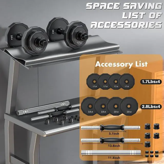 Alt view image 6 of 7 - Weights Dumbbells Set, Adjustable Dumbbell Sets 22Lbs 44Lbs 66Lbs 88Lbs with Solid Steel, Barbell Free Weight Set with Connector Workout Home Gym Equipment for Men Women Strength Training Shaping