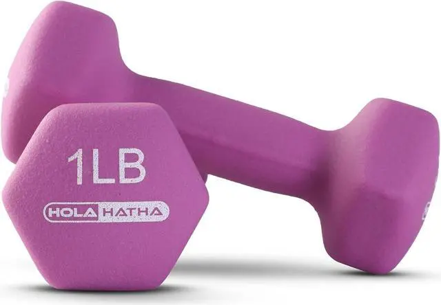 Alt view image 2 of 7 - HolaHatha 2, 3, 5, 8, and 10 Pound Neoprene Dumbbell Free Hand Weight Set with Rack, Ideal for Home Exercises to Gain Tone and Definition, Pastel