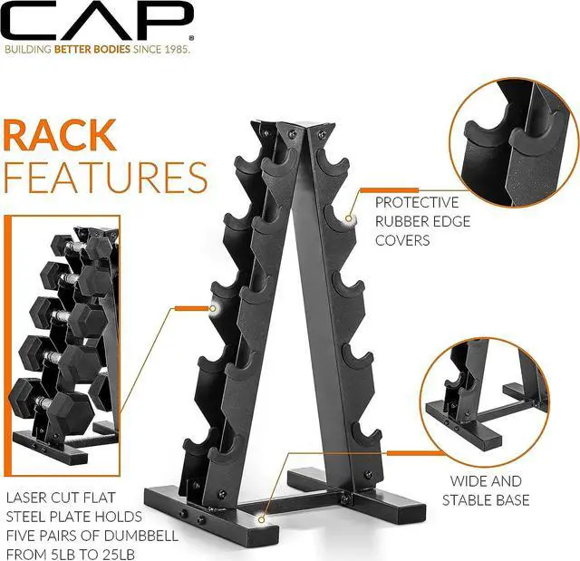 Alt view image 4 of 7 - CAP Barbell 150 LB Coated Hex Dumbbell Weight Set with Vertical Rack | Multiple Colors