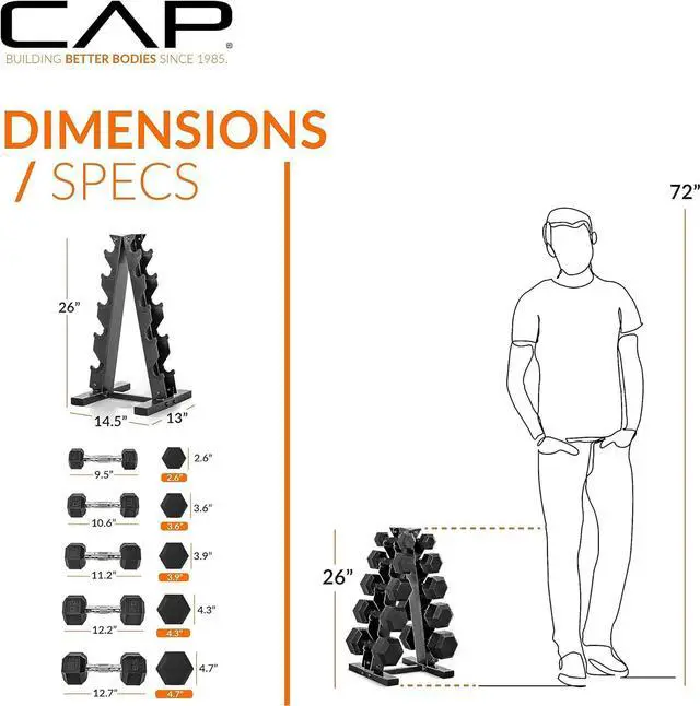 Alt view image 5 of 7 - CAP Barbell 150 LB Coated Hex Dumbbell Weight Set with Vertical Rack | Multiple Colors