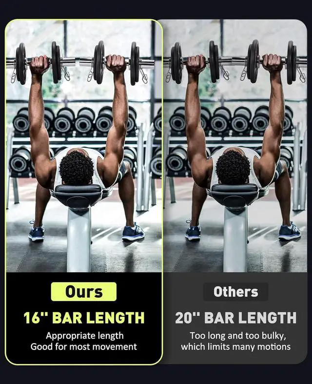 Alt view image 5 of 7 - Pair of 16" Olympic Dumbbell Handles Loadable Dumbbell Bars for 2-inch Olympic Weight Plates Ideal for Home Gym Strength Training, 2 Pair of Spring Collars Included