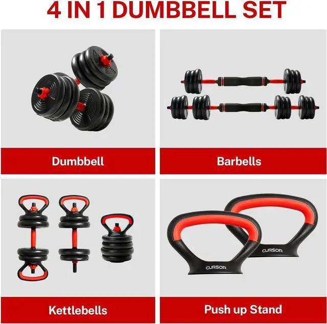 Alt view image 2 of 6 - 4-IN-1 Adjustable Dumbbells Set, Work As Dumbbell/Barbell/Kettlebell/Push up Stand, Home Gym Weights Strength Training, 20LB, 50 LB Set