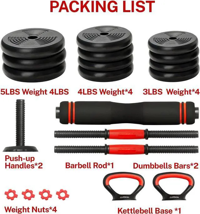 Alt view image 5 of 6 - 4-IN-1 Adjustable Dumbbells Set, Work As Dumbbell/Barbell/Kettlebell/Push up Stand, Home Gym Weights Strength Training, 20LB, 50 LB Set