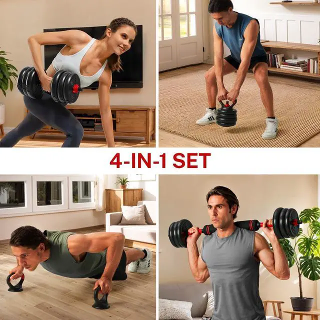 Alt view image 6 of 6 - 4-IN-1 Adjustable Dumbbells Set, Work As Dumbbell/Barbell/Kettlebell/Push up Stand, Home Gym Weights Strength Training, 20LB, 50 LB Set