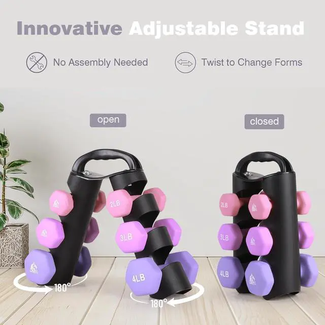 Alt view image 3 of 7 - LIONSCOOL Set of 2 Neoprene Coated Dumbbell Hand Weights, Anti-Slip and Anti-Roll Hex Dumbbells in Pair for Strength Training, Resistance Training