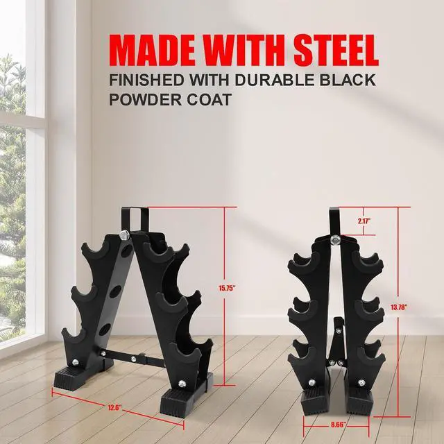 Alt view image 3 of 7 - BalanceFrom Multi-Color or Black Neoprene Coated Hexagon Dumbbell Set with Stand, Multiple Sizes