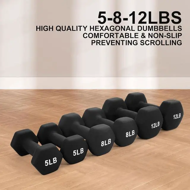 Alt view image 5 of 7 - BalanceFrom Multi-Color or Black Neoprene Coated Hexagon Dumbbell Set with Stand, Multiple Sizes