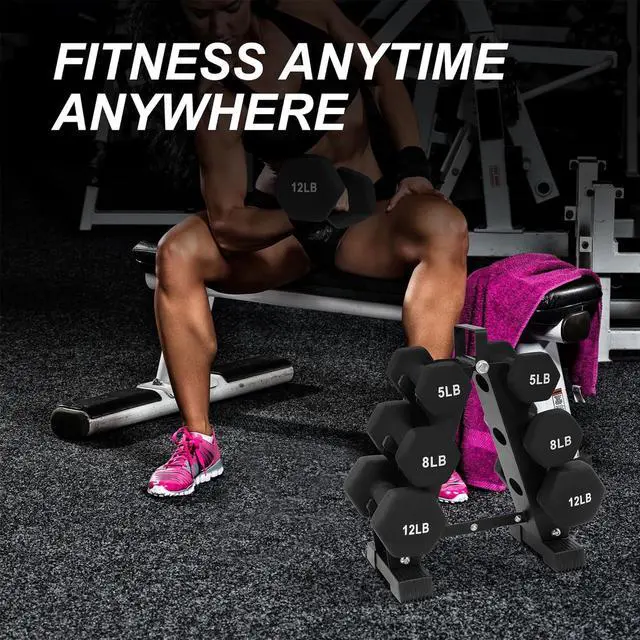 Alt view image 7 of 7 - BalanceFrom Multi-Color or Black Neoprene Coated Hexagon Dumbbell Set with Stand, Multiple Sizes