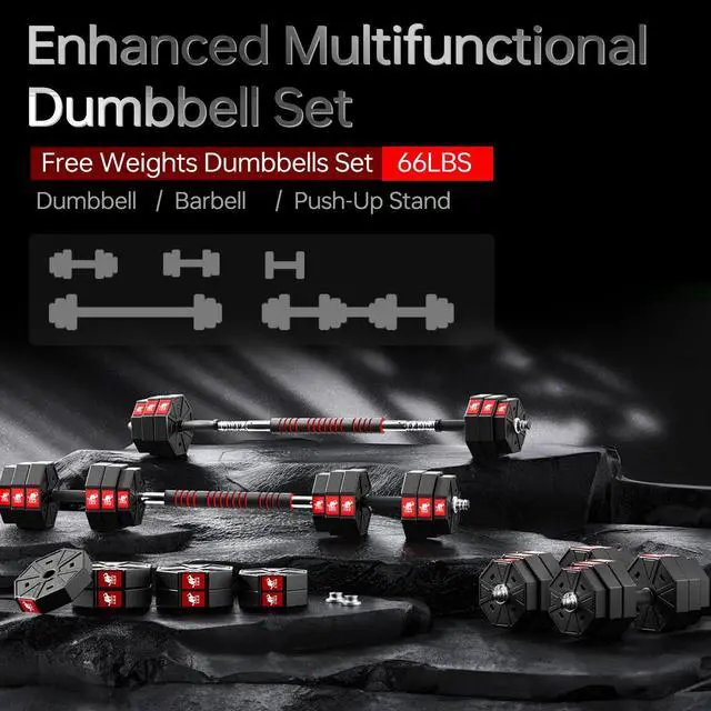 Alt view image 2 of 7 - Adjustable Weights Dumbbells Set, 44Lbs 66Lbs 88Lbs 3 in 1 Adjustable Weights Dumbbells Barbell Set, Home Fitness Weight Set Gym Workout Exercise Training with Connecting Rod for Men Women
