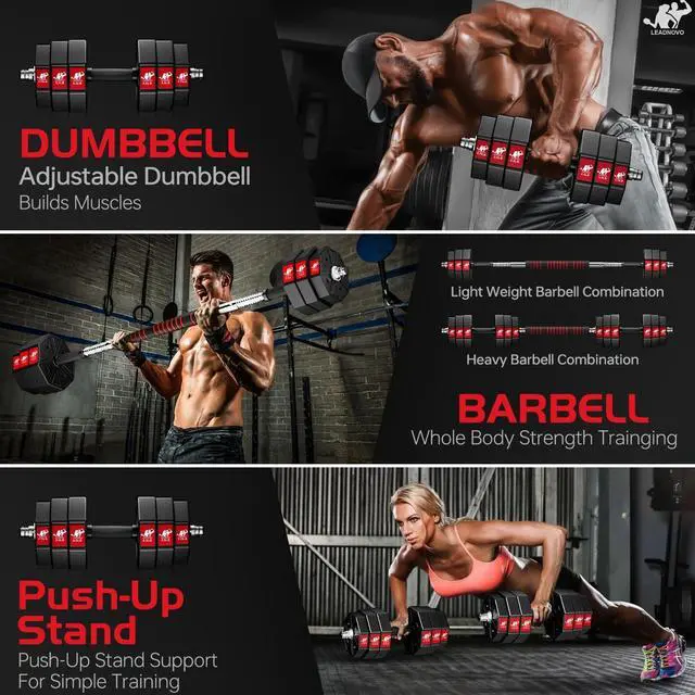Alt view image 3 of 7 - Adjustable Weights Dumbbells Set, 44Lbs 66Lbs 88Lbs 3 in 1 Adjustable Weights Dumbbells Barbell Set, Home Fitness Weight Set Gym Workout Exercise Training with Connecting Rod for Men Women