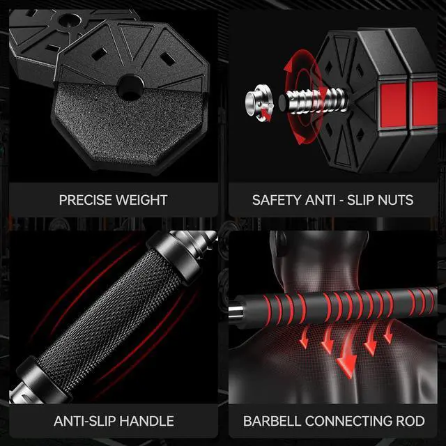 Alt view image 4 of 7 - Adjustable Weights Dumbbells Set, 44Lbs 66Lbs 88Lbs 3 in 1 Adjustable Weights Dumbbells Barbell Set, Home Fitness Weight Set Gym Workout Exercise Training with Connecting Rod for Men Women