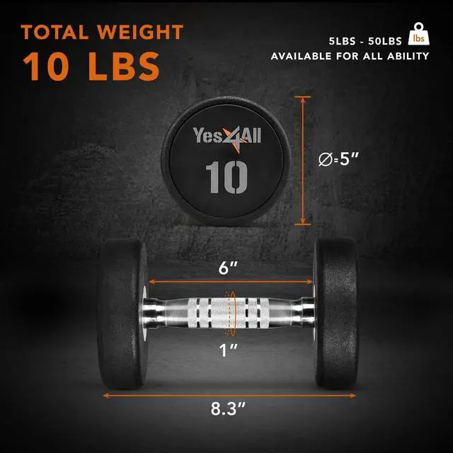 Alt view image 4 of 7 - Yes4All Urethane Dumbbells with Anti-Slip Knurled Handle 5-50LBS for Muscle Building - Sold Individually