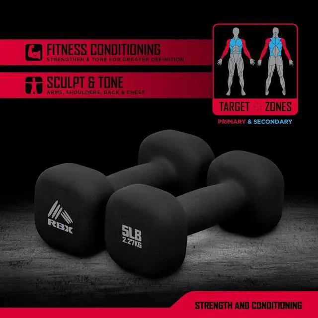 Alt view image 2 of 6 - RBX Weights Dumbbells Set - Neoprene Arm Weights With Non-Slip Grip, Strength Training Equipment Workout Weights for At Home or Gym Training, Anti-Roll