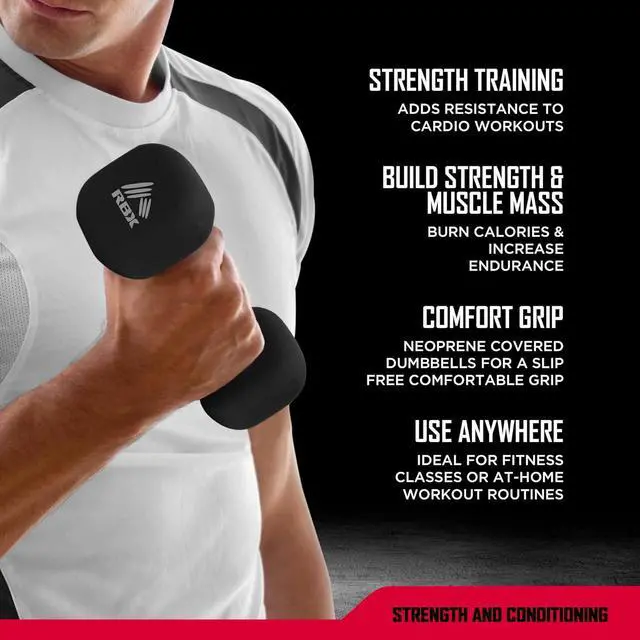 Alt view image 4 of 6 - RBX Weights Dumbbells Set - Neoprene Arm Weights With Non-Slip Grip, Strength Training Equipment Workout Weights for At Home or Gym Training, Anti-Roll
