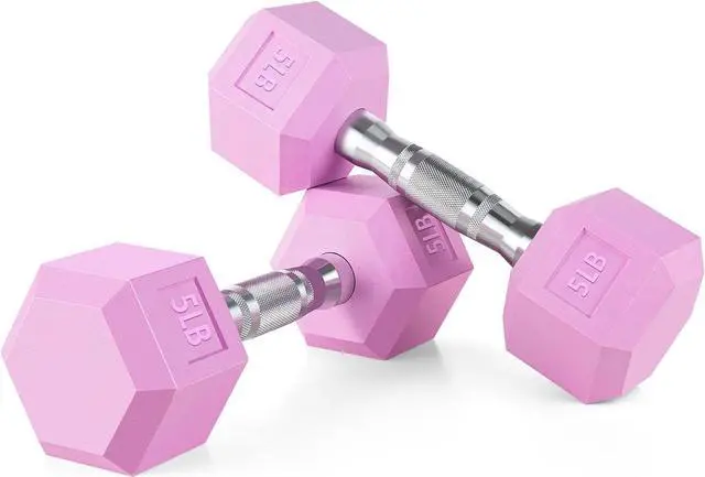 Main image of Portzon Weights Dumbbells Pink Colors Compatible with Set of 2 Neoprene/Rubber Dumbbells,1-15 LB, Anti-Slip, Anti-roll, Hex Shape