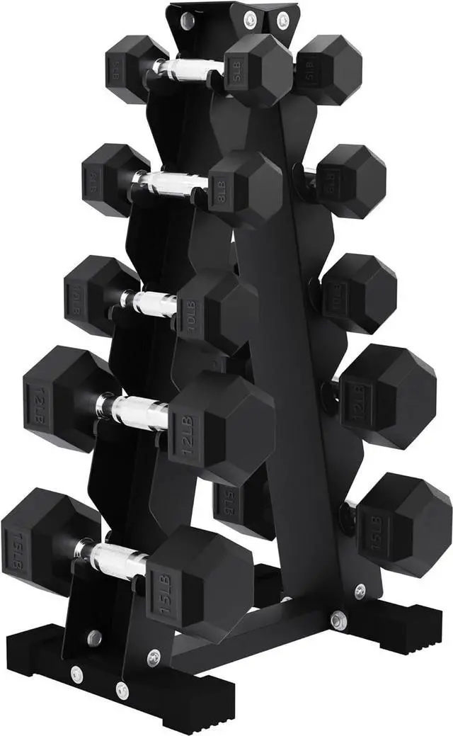 Main image of BalanceFrom Rubber Coated Hex Dumbbell Free Hand Weight Set w/Storage Rack, Multiple Options