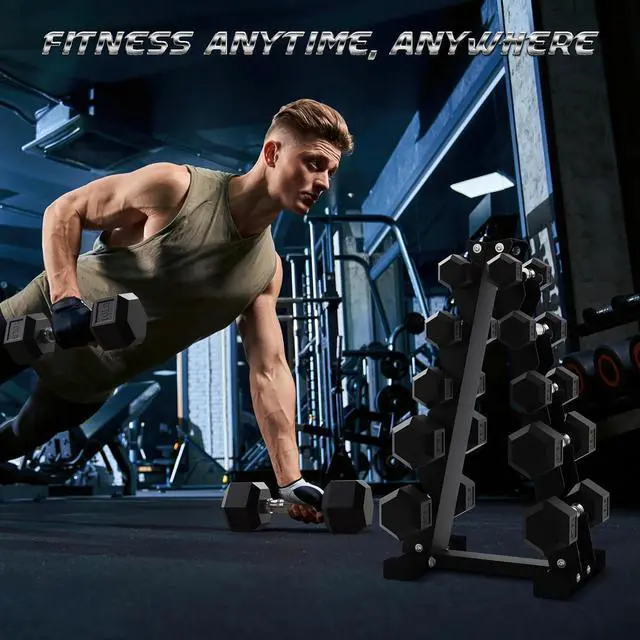 Alt view image 7 of 7 - BalanceFrom Rubber Coated Hex Dumbbell Free Hand Weight Set w/Storage Rack, Multiple Options