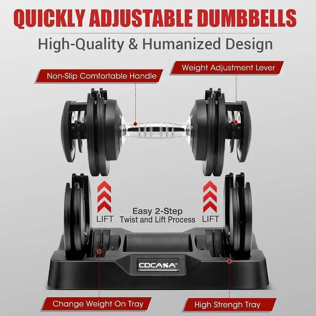 Alt view image 4 of 7 - Adjustable Dumbbell Set, 25lb/55lb Free Weight Set Pair Fast Adjust Dumbbell Weight for Exercises,Dumbbells for Men and Women Home Gym Workout Equipment
