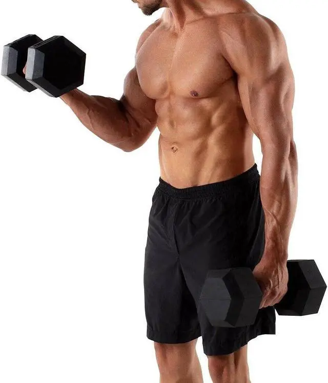 Alt view image 5 of 7 - Hex Dumbbells Rubber Coated Cast Iron Hex Black Dumbbell Free Weights for Exercises