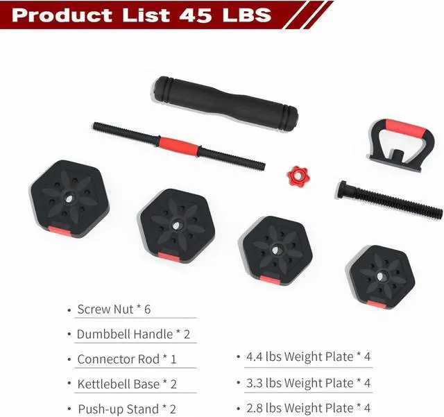 Alt view image 2 of 7 - VIVITORY Dumbbell Sets Adjustable Weights, Free Weights Dumbbells Set with Connector, Non-Rolling Adjustable Dumbbell Set, Barbell Weights Set for Home Gym, Hexagon, Cement Mixture