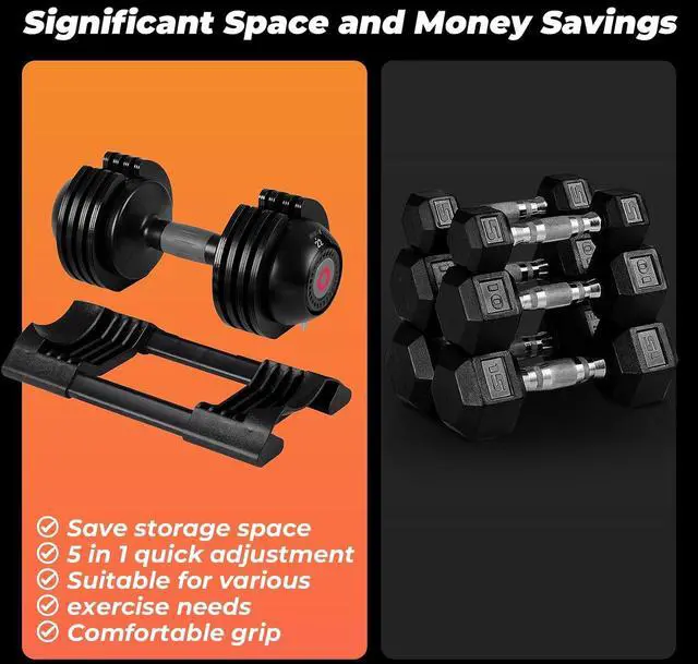 Alt view image 2 of 7 - Roinoim 5-in-1 Adjustable Dumbbells Set, 22LB Pair Dumbbell with Anti-Slip Metal Handle for Exercise & Fitness Fast Adjust Weight for Full Body Workout Fitness