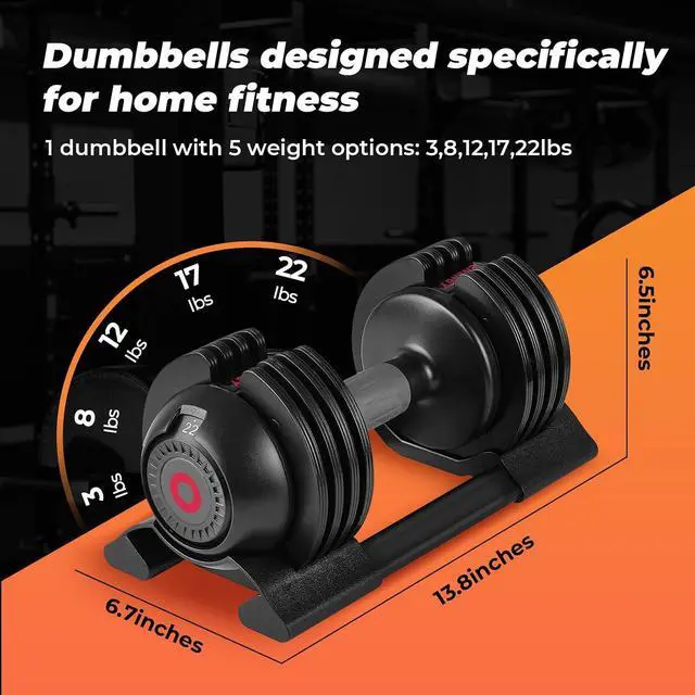 Alt view image 3 of 7 - Roinoim 5-in-1 Adjustable Dumbbells Set, 22LB Pair Dumbbell with Anti-Slip Metal Handle for Exercise & Fitness Fast Adjust Weight for Full Body Workout Fitness