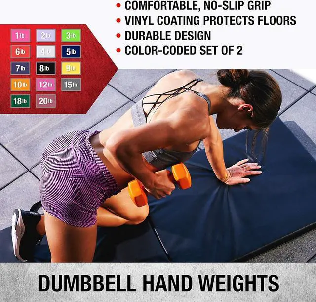 Alt view image 2 of 5 - Dumbbells Hand Weights Set of 2 - Vinyl Coated Exercise & Fitness Dumbbell for Home Gym Equipment Workouts Strength Training Free Weights for Women, Men (1-10 Pound, 12, 15, 18, 20 lb)