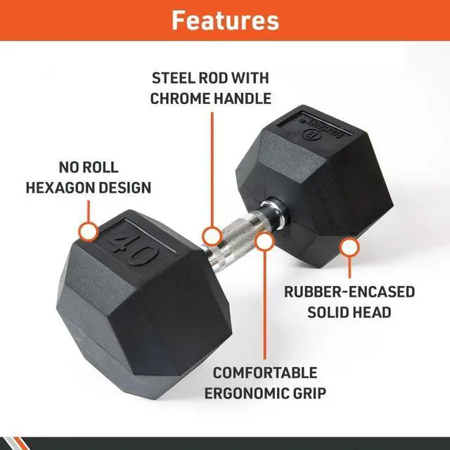 Alt view image 3 of 7 - Body Sport Rubber Encased Hex Dumbbell Weight, Single  Dumbbells for Exercises  Strength Training Equipment  Home Gym Accessories  Weight Training