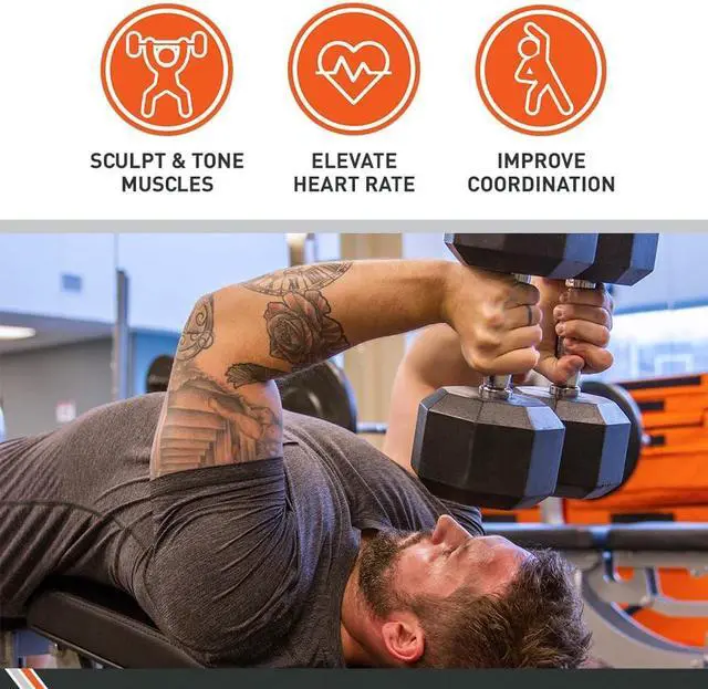 Alt view image 2 of 7 - Body Sport Rubber Encased Hex Dumbbell Weight, Single  Dumbbells for Exercises  Strength Training Equipment  Home Gym Accessories  Weight Training