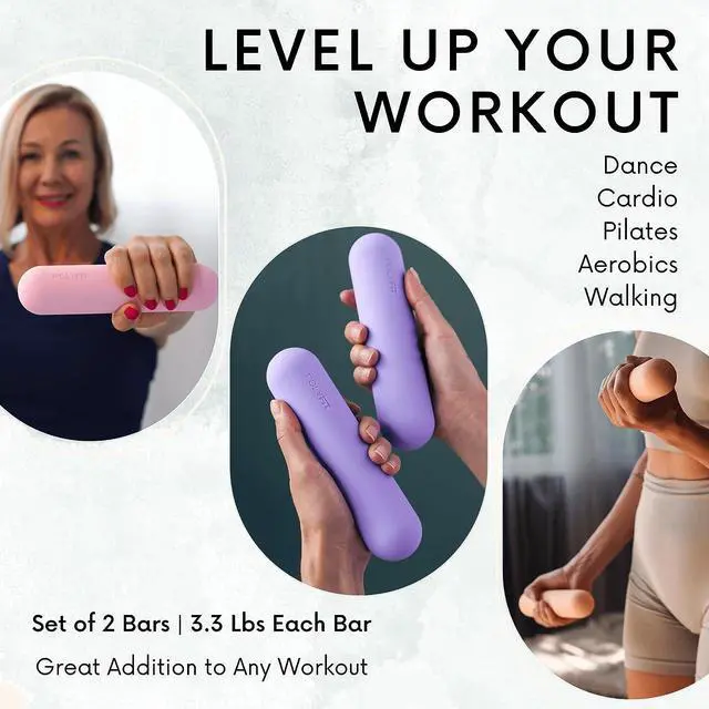 Alt view image 2 of 6 - Dumbbell Weight Bars for Women - Set of 2 (3.3 LB | 6.5 LB Pair) - Dumbbell Set for Walking, Yoga, Dance, Barre, Pilates, Cardio, Aerobics