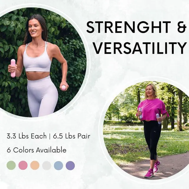 Alt view image 4 of 6 - Dumbbell Weight Bars for Women - Set of 2 (3.3 LB | 6.5 LB Pair) - Dumbbell Set for Walking, Yoga, Dance, Barre, Pilates, Cardio, Aerobics