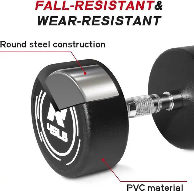 Alt view image 5 of 7 - Ritfit 5-250 LBS PVC Encased Round Dumbbell sets with Knurled Handle and Optional Rack, Strength Training Equipment for Home Gym