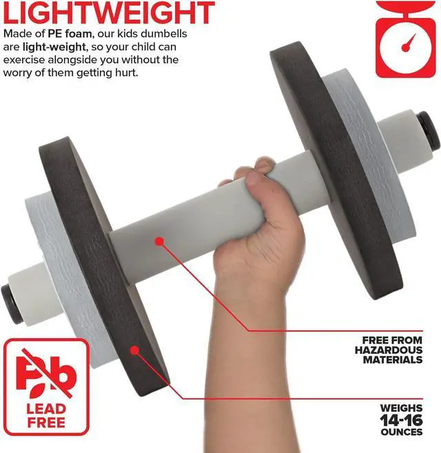 Alt view image 3 of 7 - Modern Innovations Kids Weight Set (2 Pack) Toy Dumbbells, Baby Dumbbell Workout Weights, Fun Fitness and Exercise Equipment for Toddlers - Black & Gray