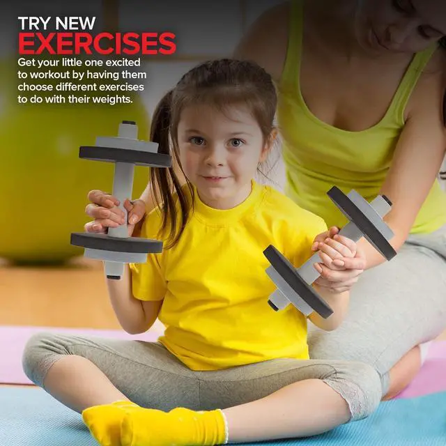 Alt view image 5 of 7 - Modern Innovations Kids Weight Set (2 Pack) Toy Dumbbells, Baby Dumbbell Workout Weights, Fun Fitness and Exercise Equipment for Toddlers - Black & Gray