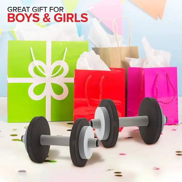 Alt view image 7 of 7 - Modern Innovations Kids Weight Set (2 Pack) Toy Dumbbells, Baby Dumbbell Workout Weights, Fun Fitness and Exercise Equipment for Toddlers - Black & Gray