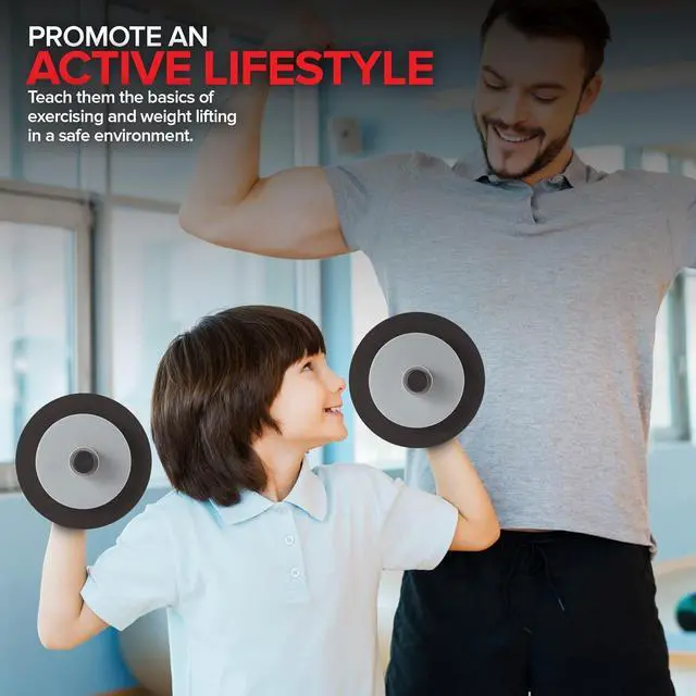 Alt view image 6 of 7 - Modern Innovations Kids Weight Set (2 Pack) Toy Dumbbells, Baby Dumbbell Workout Weights, Fun Fitness and Exercise Equipment for Toddlers - Black & Gray