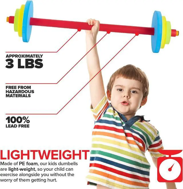 Alt view image 3 of 7 - Modern Innovations Kids Barbell Weight Set, Toy Workout Equipment, Kid Weights for Exercise, Toddler Fun & Fitness (Colorful)