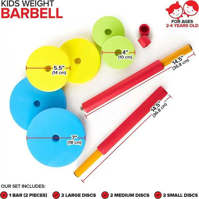 Alt view image 2 of 7 - Modern Innovations Kids Barbell Weight Set, Toy Workout Equipment, Kid Weights for Exercise, Toddler Fun & Fitness (Colorful)