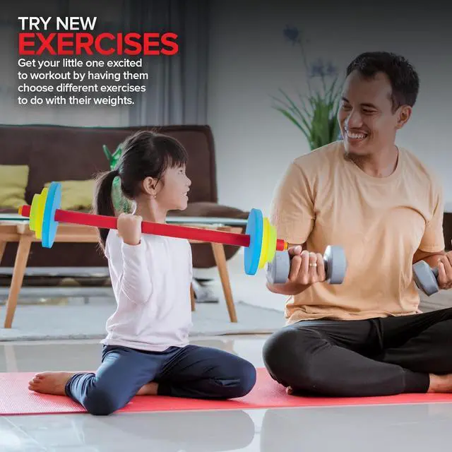 Alt view image 5 of 7 - Modern Innovations Kids Barbell Weight Set, Toy Workout Equipment, Kid Weights for Exercise, Toddler Fun & Fitness (Colorful)